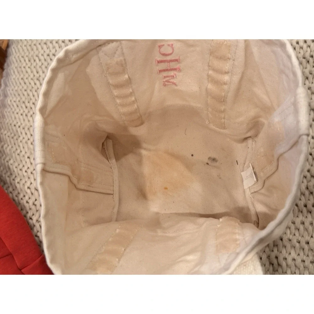 Lands' End‎ Canvas Boat Tote Pink Natural Monogram MHC Medium Open Top